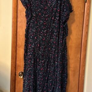 Woman Within Dark Floral Maxi Dress - Black and Pink